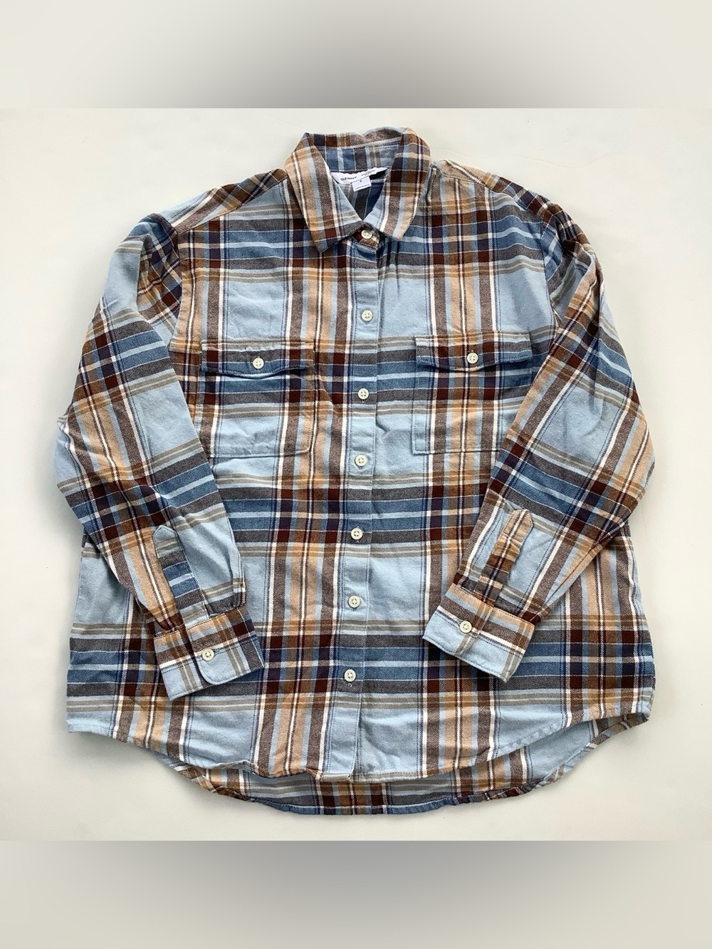 Old Navy Plaid Button-Down Shirt in Light Blue and Brown